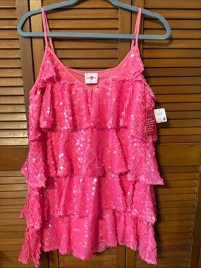 Buddy Love Hot Pink Sequin Tiered Spaghetti Strap Dress